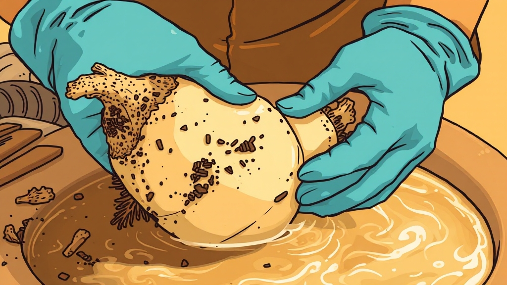 토란 손질 및 독성 제거 (illustration 스타일)