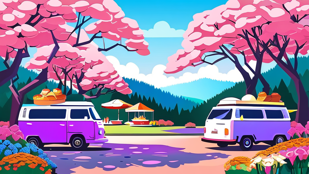 원미산 진달래동산: 분홍빛 물결 속으로 (cartoon 스타일)