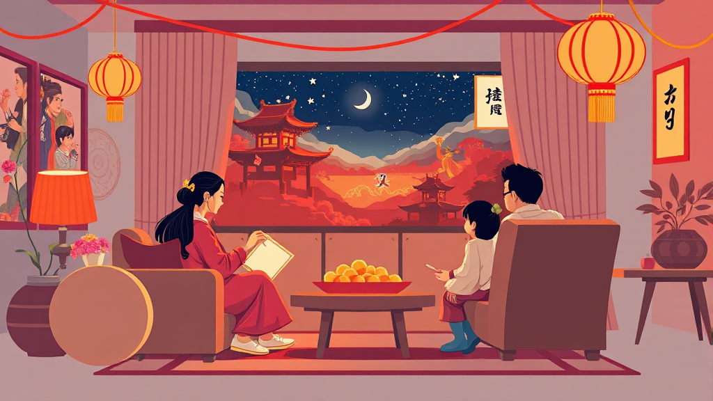 설 연휴 둘째 날: 온 가족이 함께 즐길 수 있는 영화 추천 (illustration 스타일)