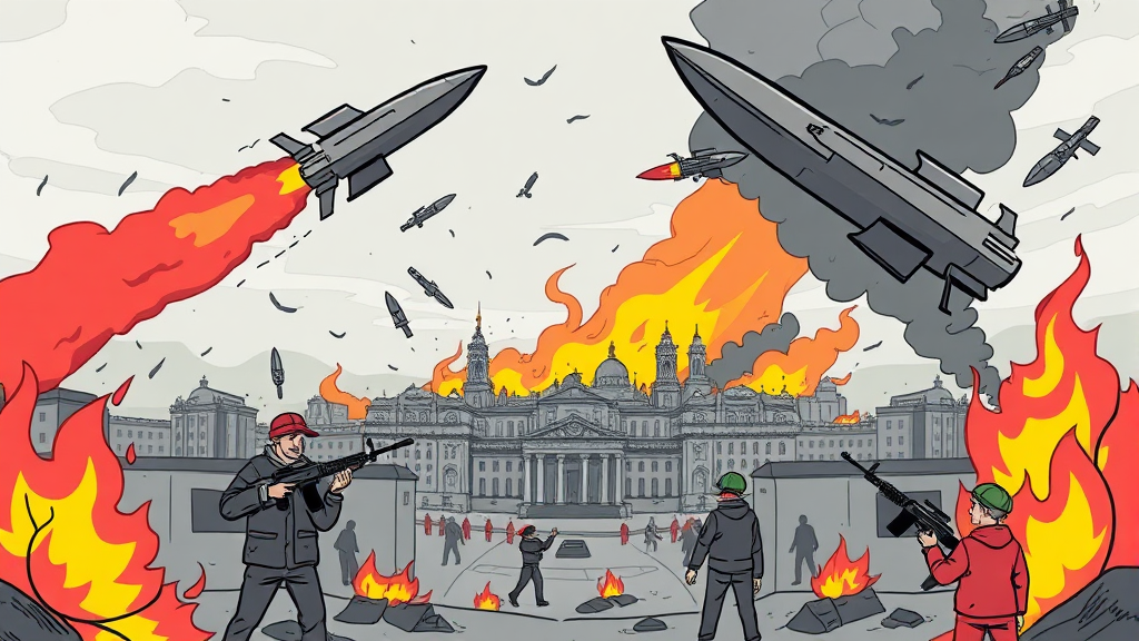 러시아, 우크라이나 공습 감행 (cartoon 스타일)