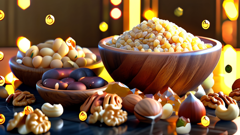 포만감 UP! 단백질 함량 높은 견과류 10가지 (realistic 스타일)