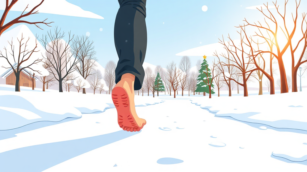겨울철 맨발걷기 효과 (cartoon 스타일)