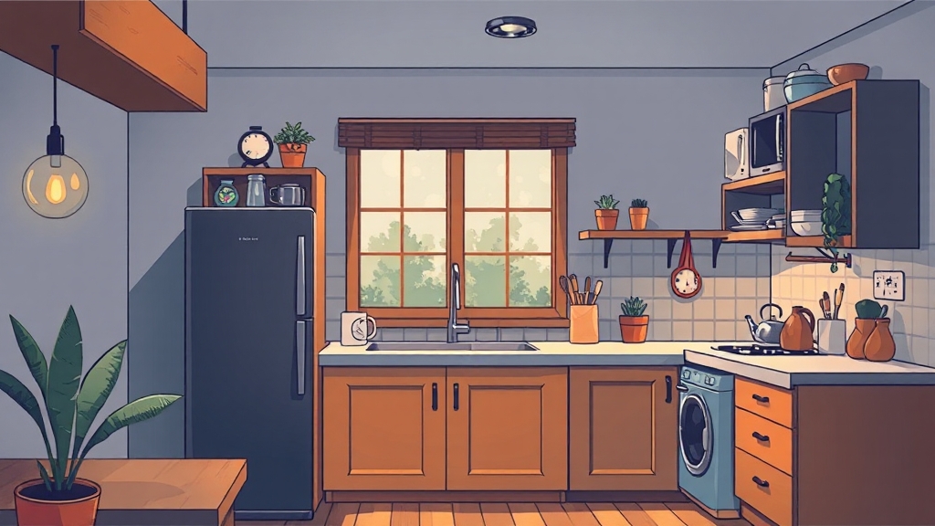 저소음 및 냄새 제거 기술 (illustration 스타일)