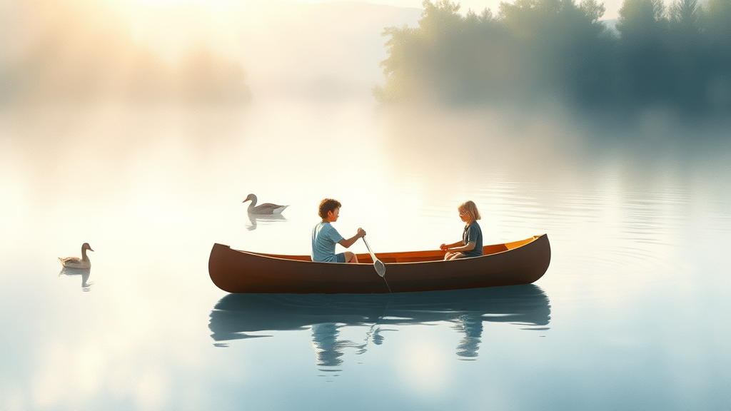 카누 체험: 물 위를 미끄러지듯! (watercolor 스타일)