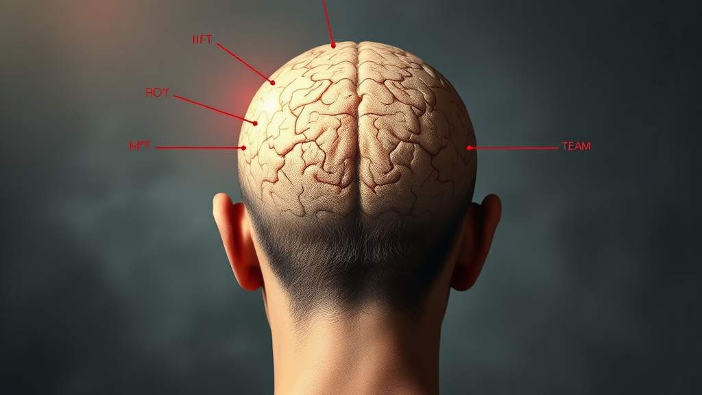 이마, 관자놀이, 정수리, 뒤통수 두통 원인 (realistic 스타일)