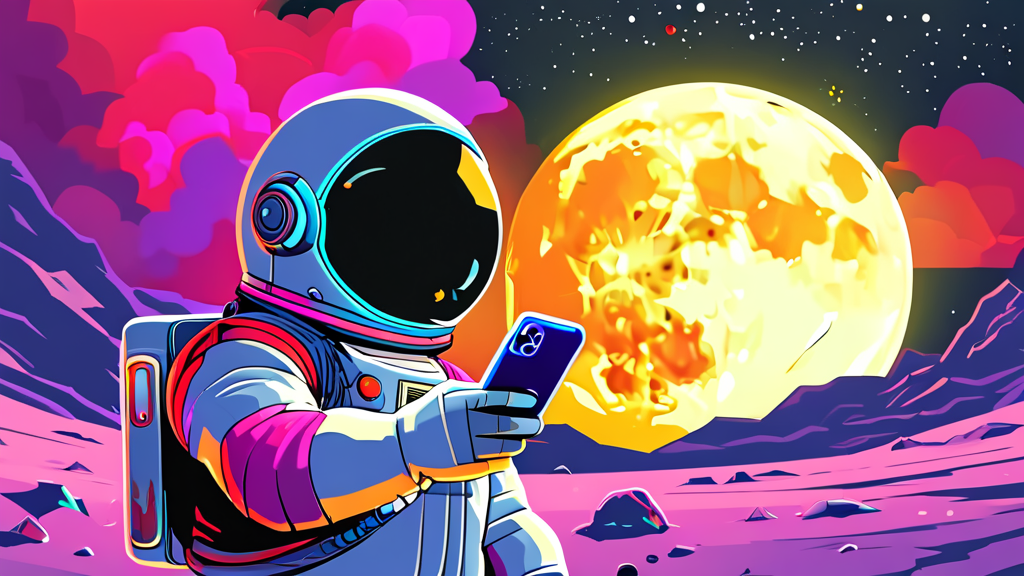 아르테미스 2호와 아이폰: 우주 탐사에 활용되는 기술 (cartoon 스타일)