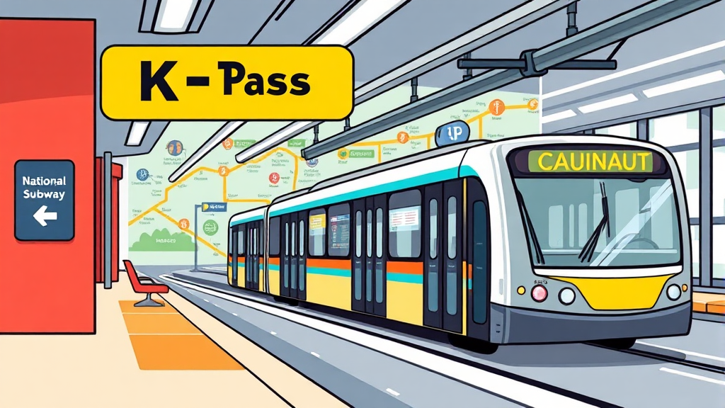 K패스 사용처 및 교통수단 (cartoon 스타일)