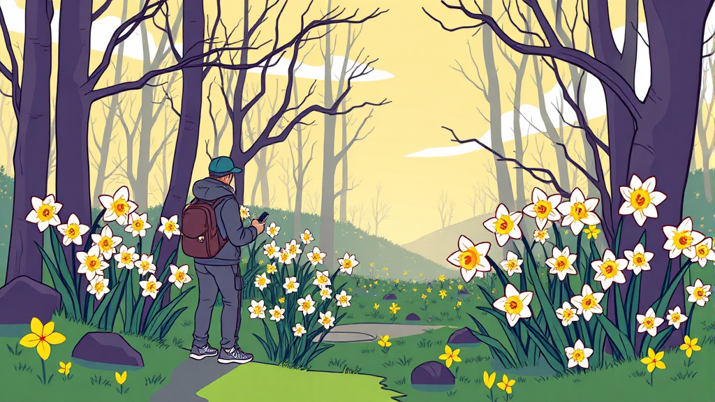 화담숲 수선화 축제 방문 전 필수 준비사항 (cartoon 스타일)