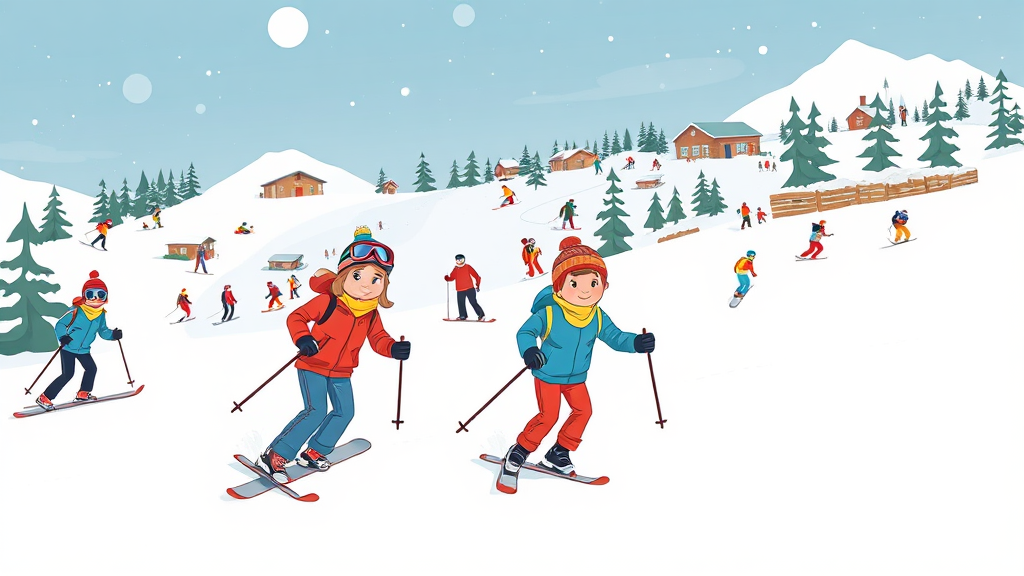 스키장 선택 시 고려 사항 (cartoon 스타일)