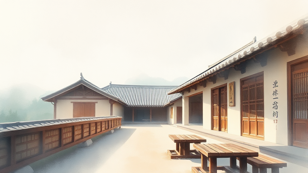 소수서원 & 선비촌: 주요 시설 및 둘러볼 거리 (watercolor 스타일)