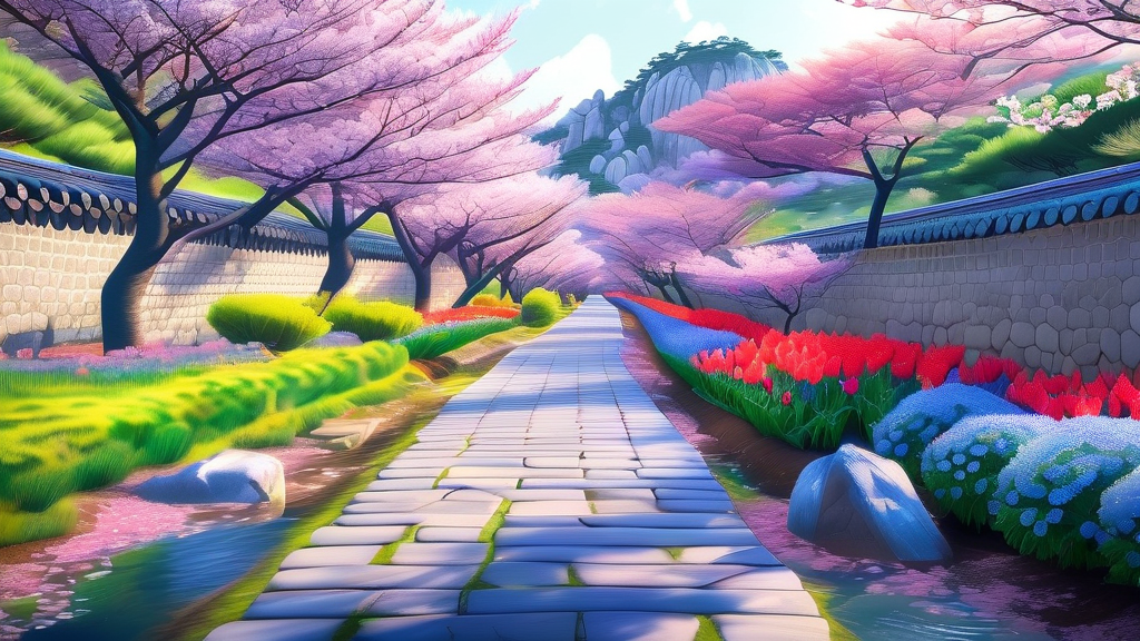 경주 벚꽃 명소 추천: 대릉원 돌담길부터 보문관광단지까지 (realistic 스타일)