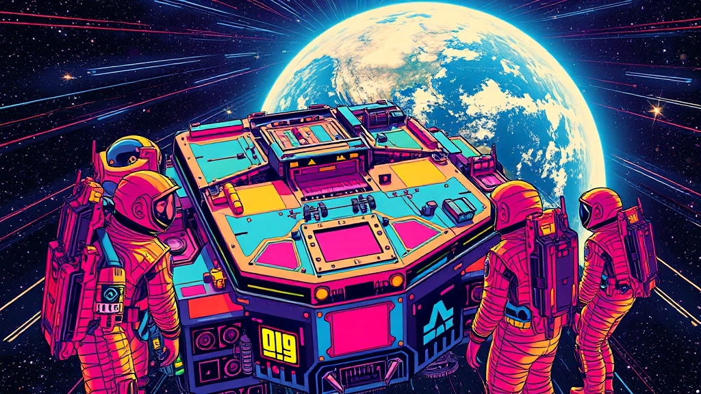 국제우주정거장(ISS) 도킹 및 임무 수행 (popart 스타일)