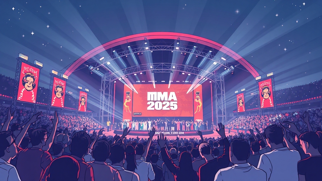 MMA 2025를 즐기는 팬들의 모습 일러스트 (illustration 스타일)