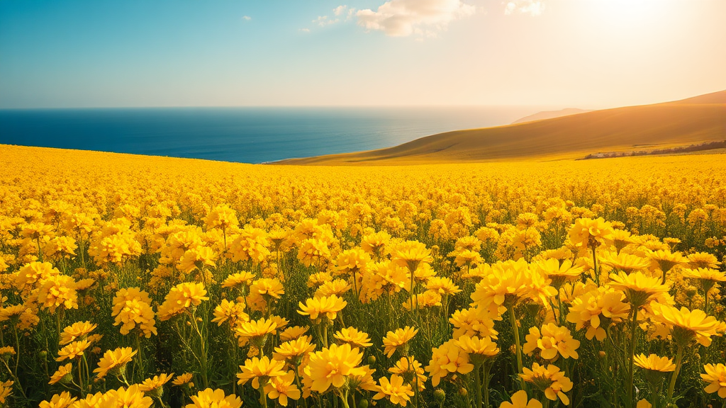 3월 제주 봄꽃 명소: 유채꽃 절정의 순간 (realistic 스타일)