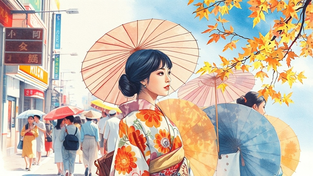 일본 날씨 및 계절별 특징 (watercolor 스타일)