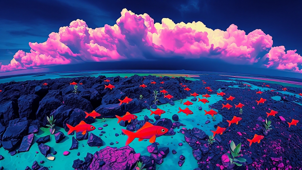 어업과 해양 생태계, 장기적 영향은? (popart 스타일)