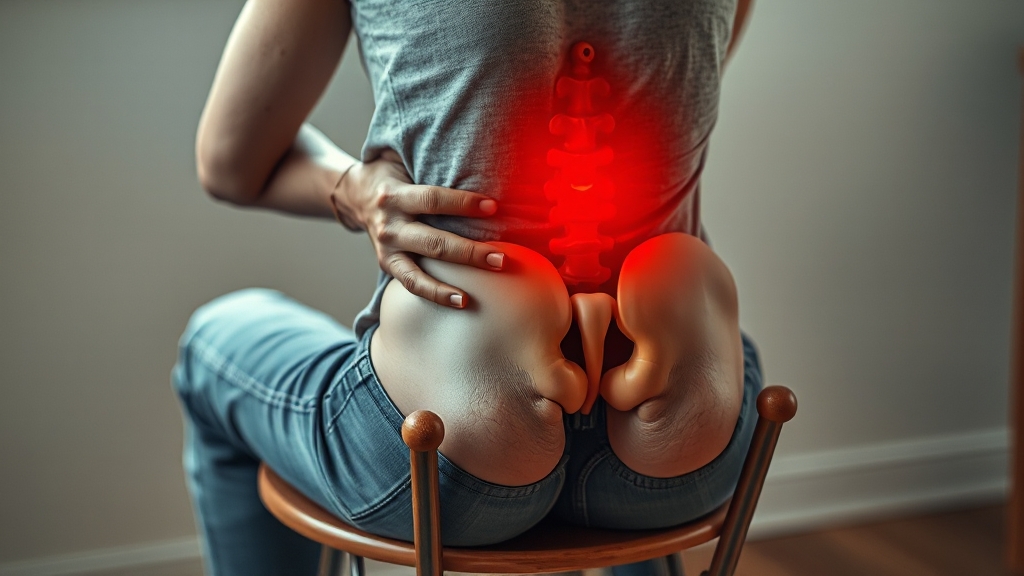 꼬리뼈 통증, 다양한 원인 (realistic 스타일)