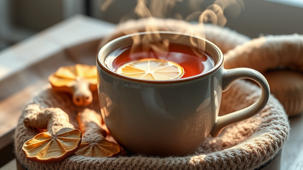 집에서 만드는 건강한 생강차 (realistic 스타일)