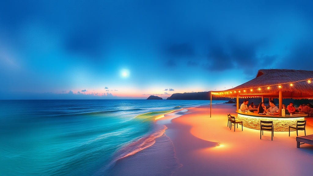 소나시 비치 바의 낮과 밤 (watercolor 스타일)