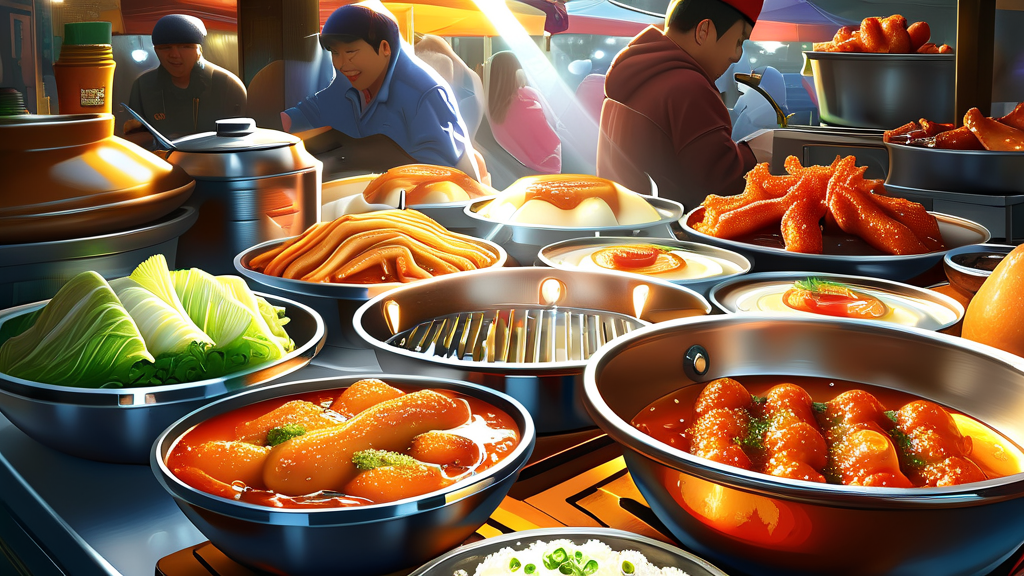 속초 중앙시장의 매력: 활기찬 분위기와 다채로운 먹거리 (realistic 스타일)