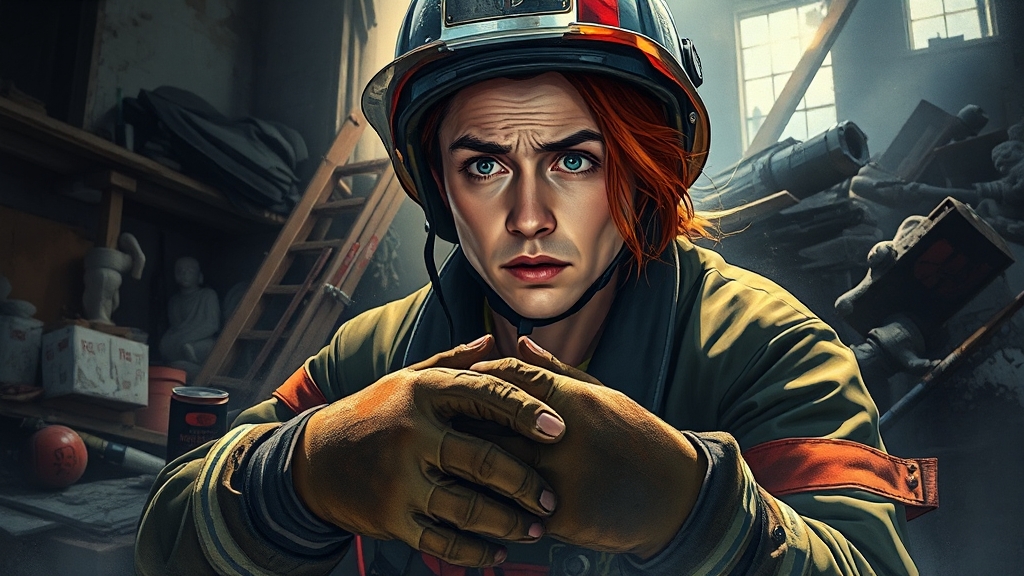 30대 소방대원 트라우마의 원인과 증상 (illustration 스타일)