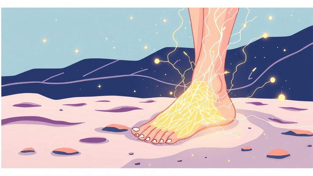 맨발 걷기, 자연이 주는 놀라운 건강 효과와 과학적 비밀 3 맨발 걷기의 과학적 원리: 어싱과 신경 자극의 비밀 (illustration 스타일)