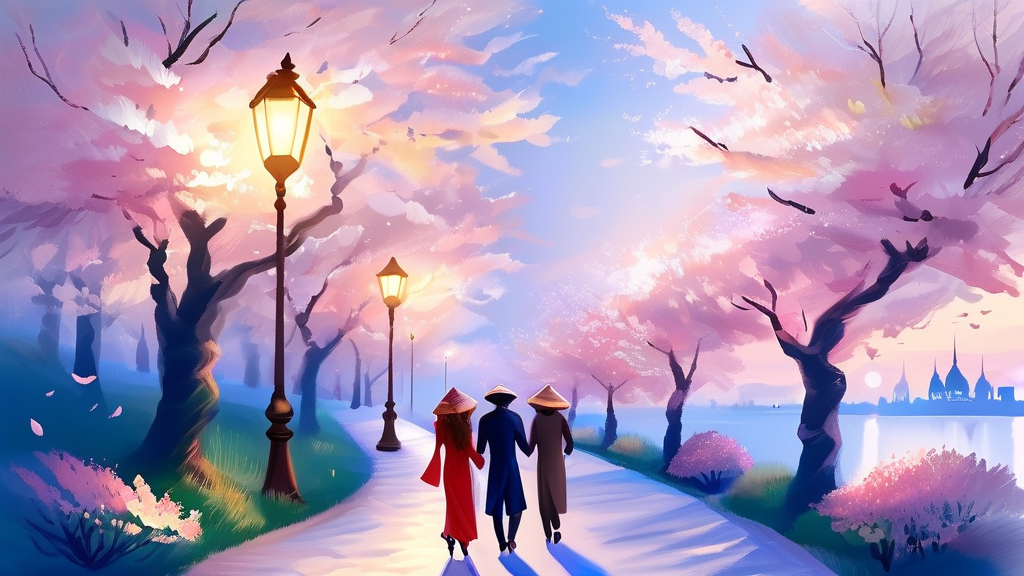 벚꽃 만개 시기 및 축제 일정 (watercolor 스타일)