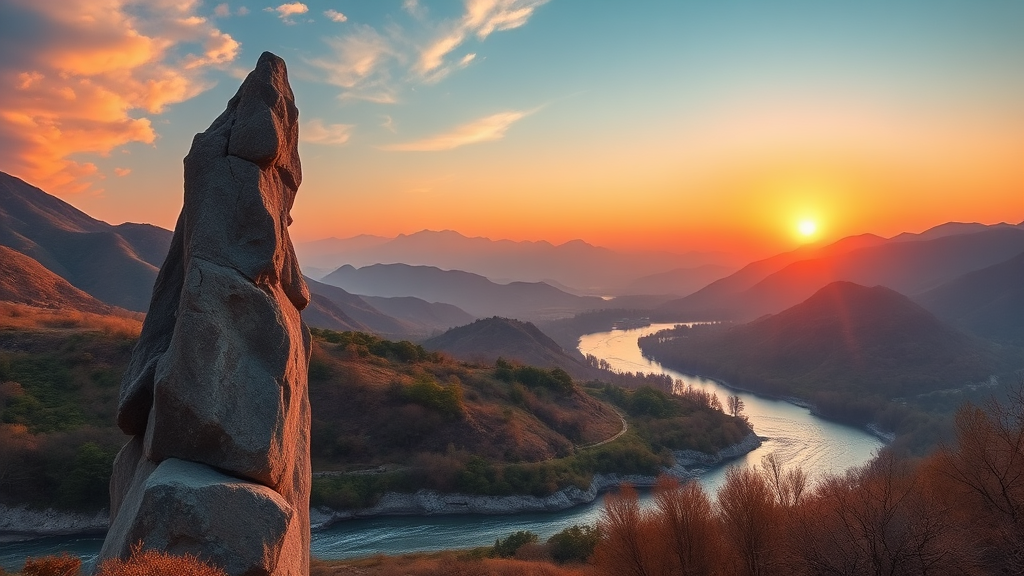 웅장한 바위와 전설 (realistic 스타일)