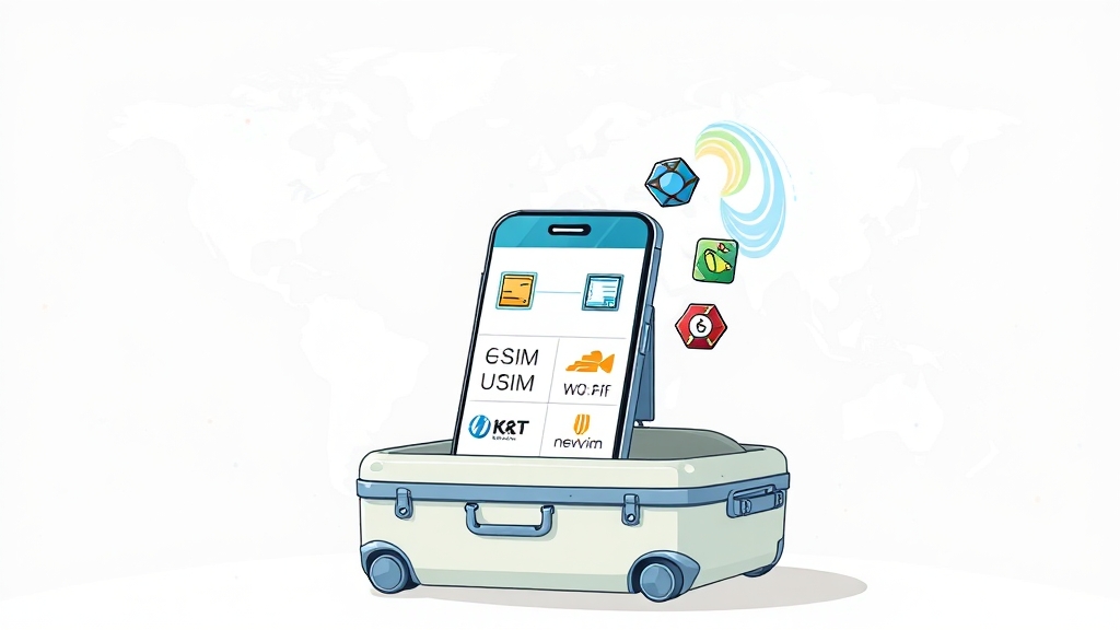 로밍 대체 서비스 & 알뜰폰 로밍 (cartoon 스타일)