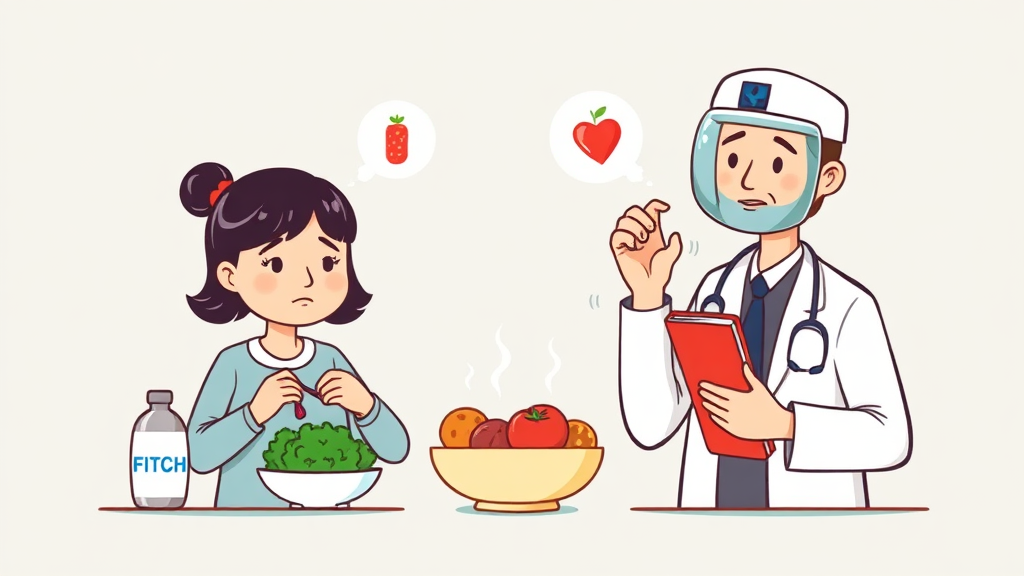 식욕 조절 실패 시 대처 방안 및 전문가 도움 (cartoon 스타일)