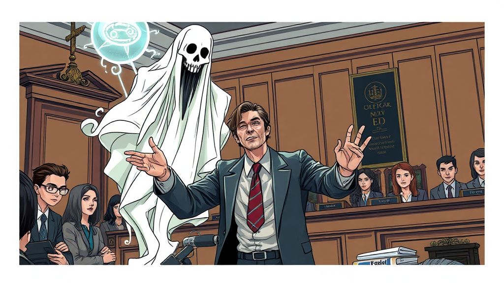 드라마 속 흥미로운 설정: 빙의와 법정 공방 (illustration 스타일)