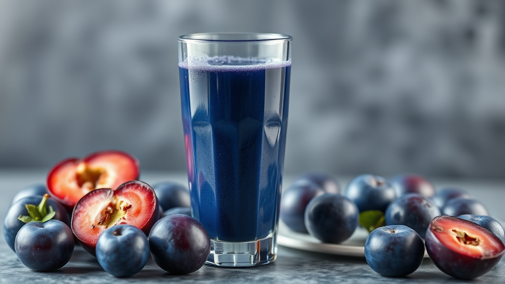 푸룬주스, 얼마나 마셔야 효과적일까? (realistic 스타일)