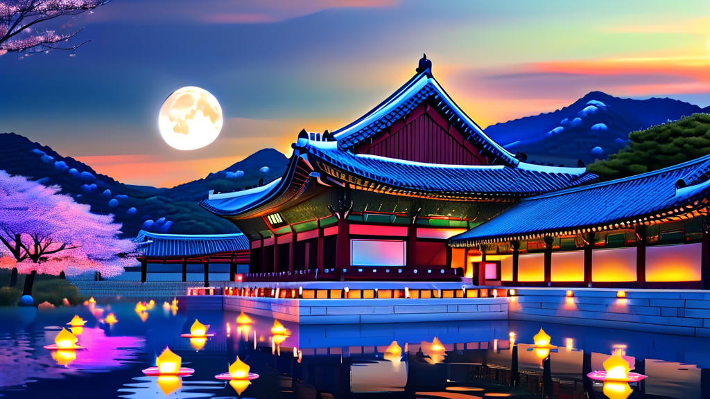 달빛기행 코스 미리보기: 아름다운 야경과 전통 공연의 조화 (realistic 스타일)