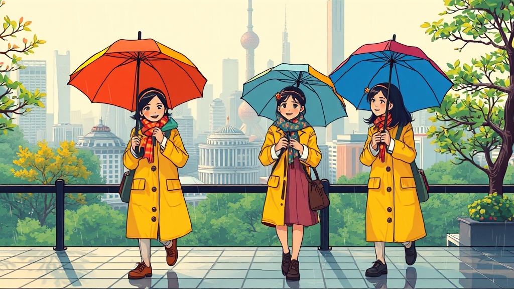 상하이 우기 vs 건기: 여행 주의사항 (cartoon 스타일)