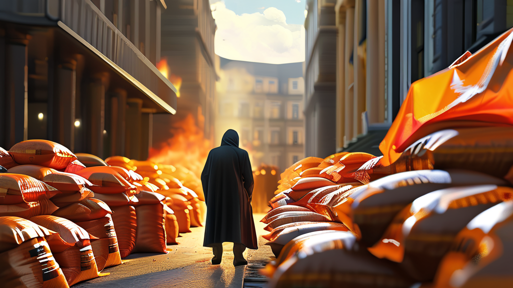 사재기 심리와 시장 불안, 봉투 부족 심화 (realistic 스타일)