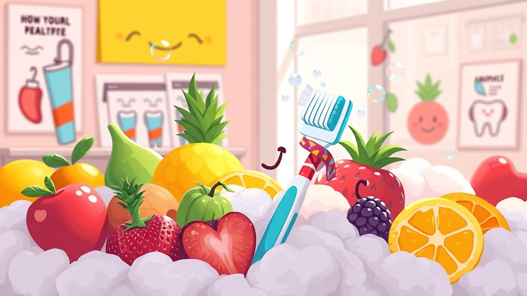 치주질환 관리에 도움되는 습관 (cartoon 스타일)