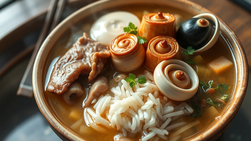 종류별 레시피: 돼지고기, 바지락, 우렁이 (realistic 스타일)