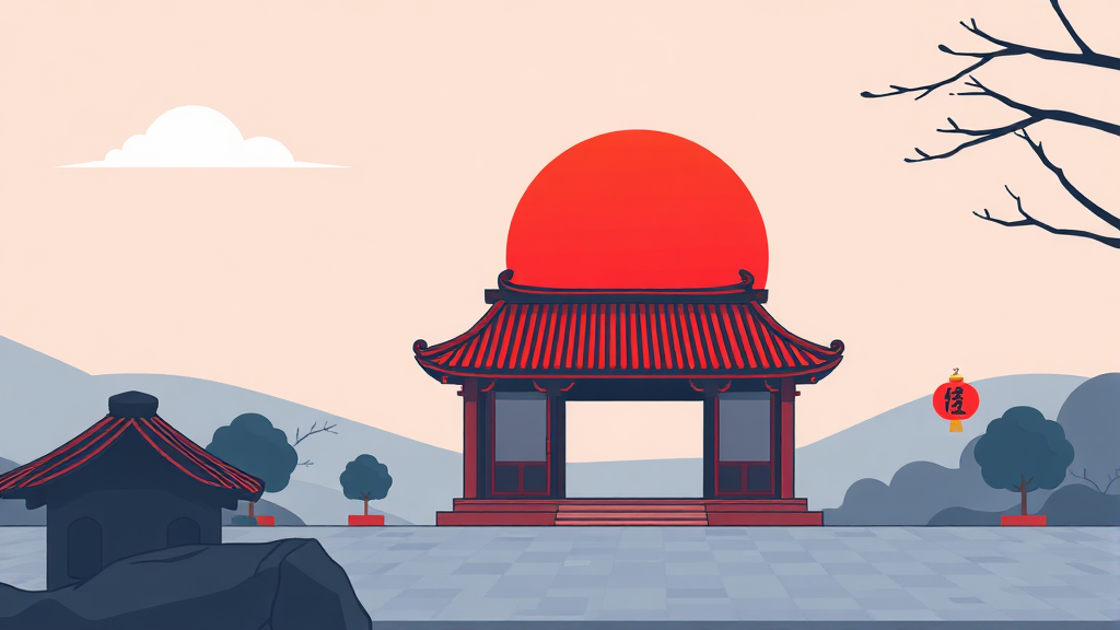 전국 사찰 일출 명소: 조계사, 불국사 등 (cartoon 스타일)