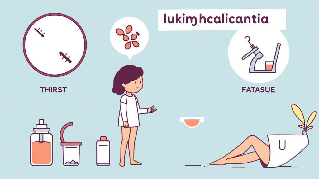 고혈당, 위험 신호 놓치면 큰일! 증상부터 관리법까지 총정리 4 고혈당의 흔한 증상들: 당신은 몇 가지를 경험하고 있나요? (illustration 스타일)