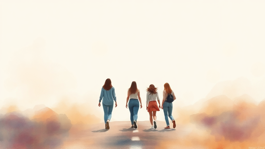 뉴진스 멤버들의 현재 상황 (watercolor 스타일)