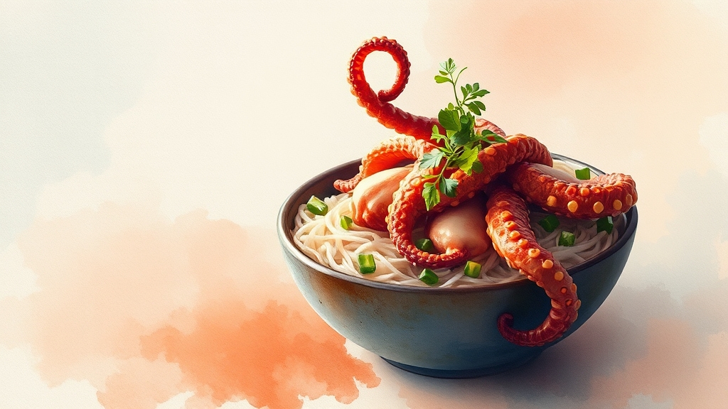 낙지덮밥, 혈당 문제점은? (watercolor 스타일)