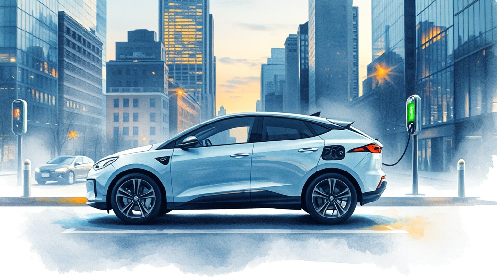 충전 시스템과 주행 거리 (watercolor 스타일)