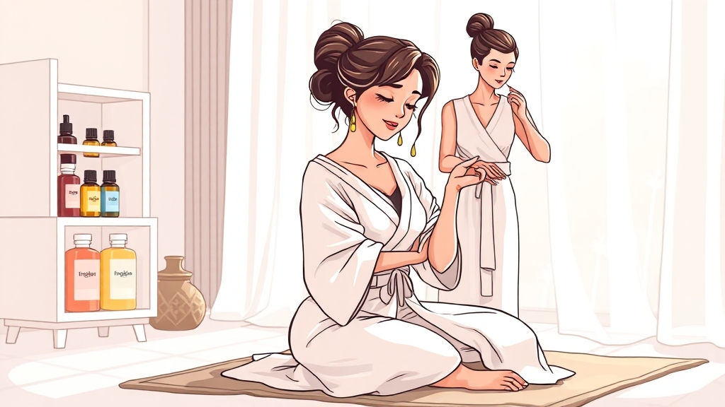 아로마 오일 활용법: 마사지, 향수, 테라피 (cartoon 스타일) (재시도)