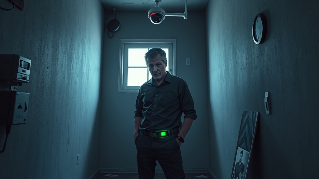 재범 방지 대책: 전자발찌, 위치추적 (realistic 스타일)