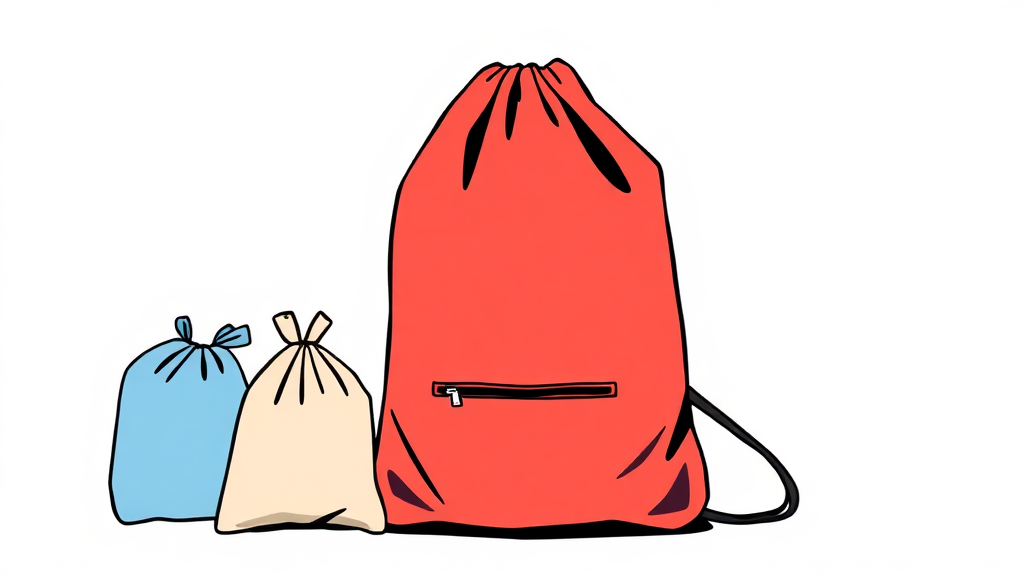 드로스트링백의 매력: 디자인, 소재, 수납력 (cartoon 스타일)