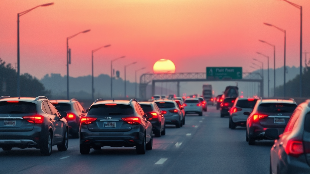 최악의 정체 시간대: 오후 6시에서 7시 사이 (watercolor 스타일)