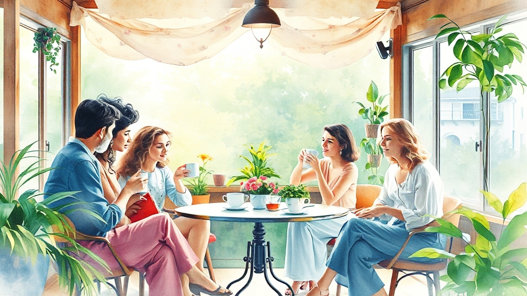 분위기 좋은 맛집 공간 (watercolor 스타일)