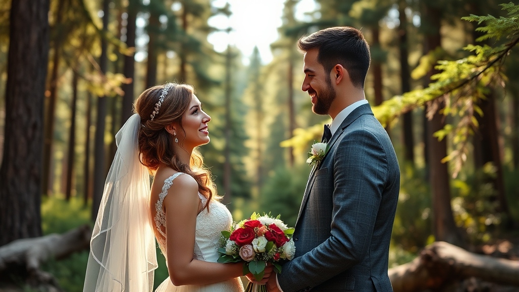 국립공원 숲 결혼식 지원 사업: 아름다운 자연 속 특별한 시작 (realistic 스타일)