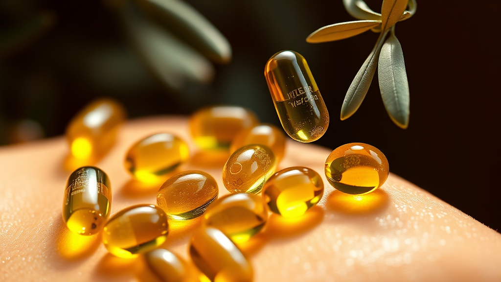 피부 건강부터 혈관 관리까지: 올리브오일 캡슐의 기대 효과 (realistic 스타일)