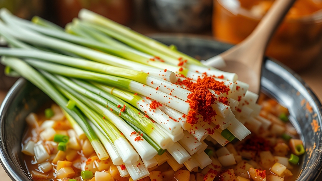 파김치 버무리는 방법 (realistic 스타일)